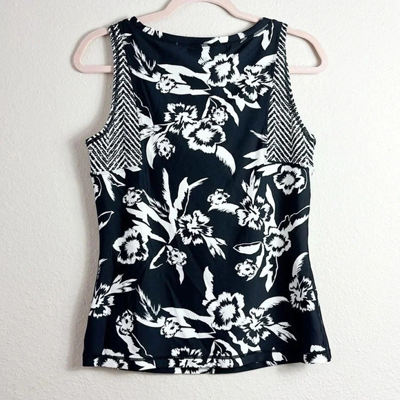 Athleta Molokai Rash Guard Cover Up Swim Tank Top Black White Print size small - Picture 3 of 8